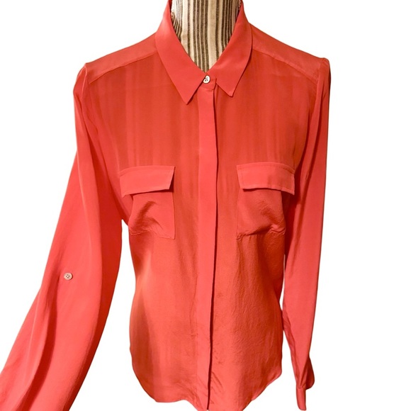 Ann Taylor Tops - Ann Taylor Vibrant Orange Button-Down Silk Shirt size 12